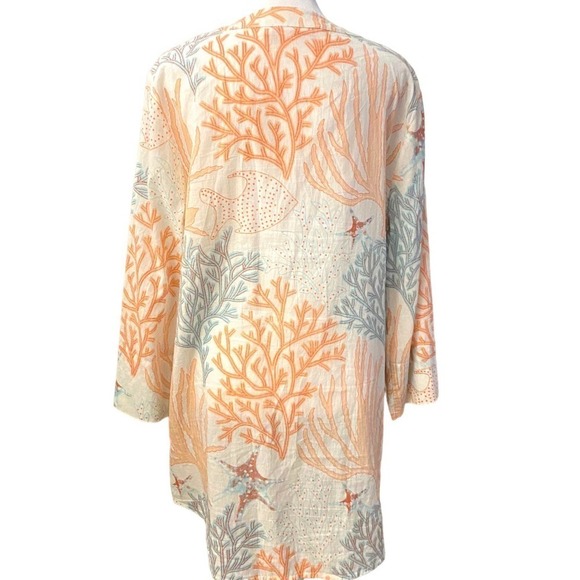 Soft Surroundings Ocean sealife button up Coral Cami Lined Tunic Shirt dress L - Picture 4 of 10